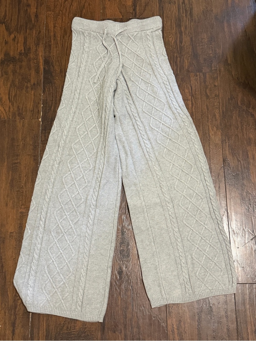 Edikted Light Gray Cable Knit Wide Leg Pants